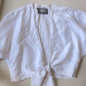 REFORMATION LINEN CROP SHIRT